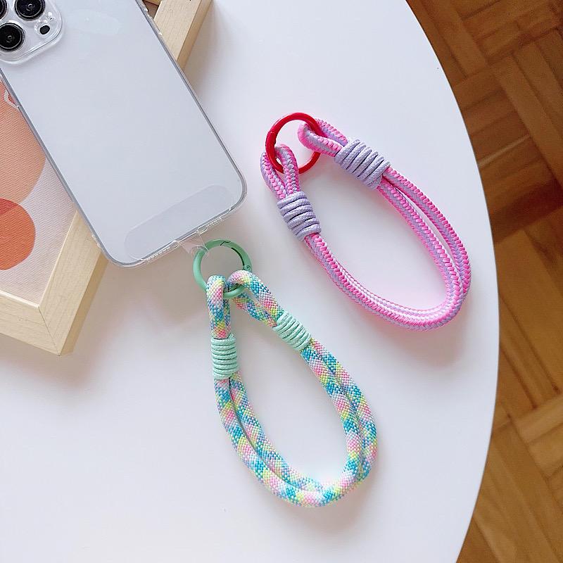 Ins Korean Style Color Woven Mobile Phone Lanyard, Wrist Keychain Short Hanging Chain Sturdy And Easy To Carry