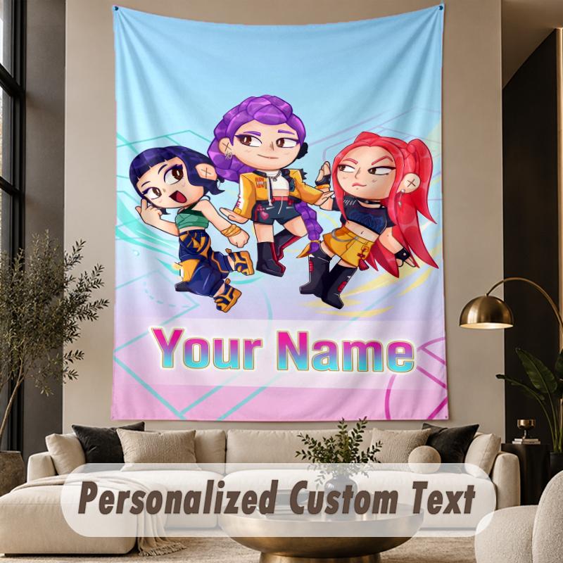 Custom Text Tapestry Kpop Demon Hunters Print Wall Tapestry Indoor Living Room Wall Decor