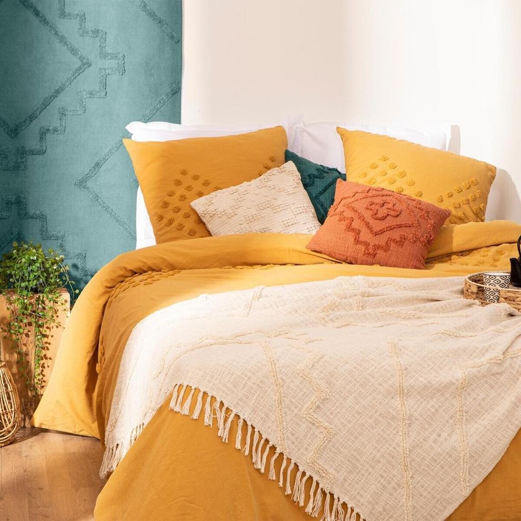 Inca Bedspread 130 X 180 Cm Ivory, Embroidered Cotton