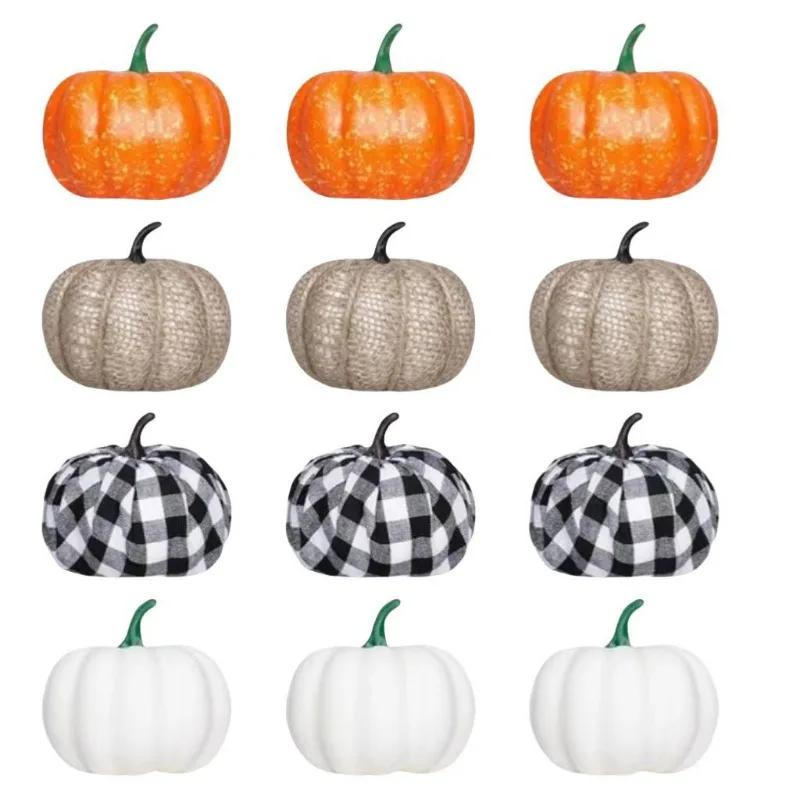 16pcs/set Halloween Foam Pumpkin Decor Set Realistic Checkered Table Centerpiece for Kitchen Fall Harvest Display Photo Props