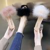 Fashion Fashion Slippers Women's Summer New Open Toe Plush Fox Fur Chunky with Flip Flops Sexy Home Banquet Square Toe Simple Pumps