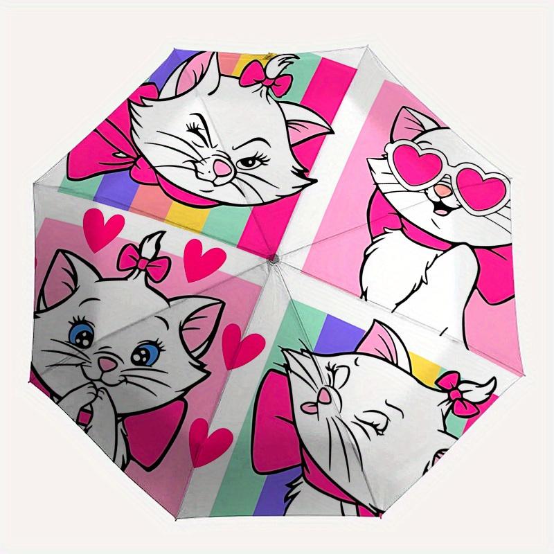 Aristocats, Marie Automatic Opening and Closing Umbrella - 8 Ribs Portable Folding Umbrella with Plastic Handle, Suitable for Leisure and Ha