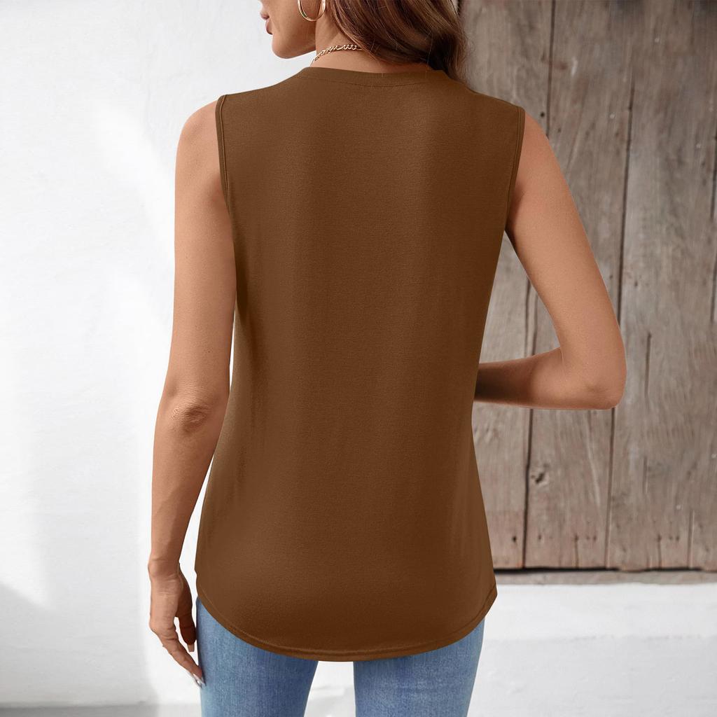 Damen Locker geschnittenes ärmelloses Tanktop mit V-Ausschnitt und gefalteter Vorderseite, lässige leichte Bluse für den Sommer, tägliches Tragen