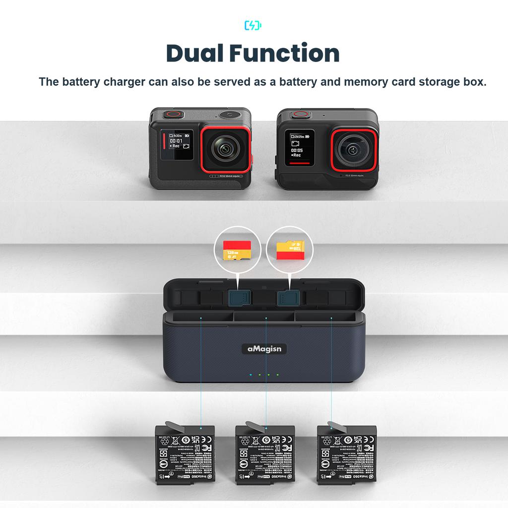 AMagisn 3-gniazdowa szybka ładowarka do akumulatora typu C PD etui do szybkiego ładowania akcesoria do kamery sportowej