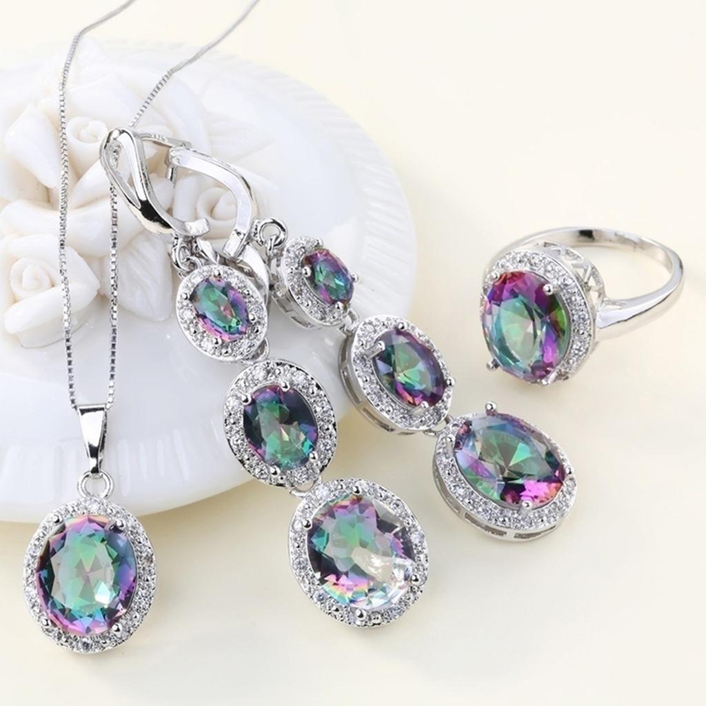4Pcs/Set Multicolor Ring Earrings Pendant Necklace Jewelry