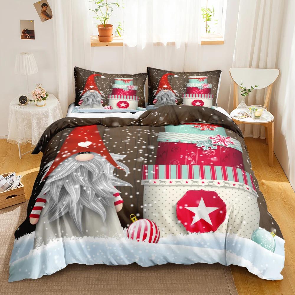Christmas Duvet Cover Set Christmas Celebration Winter Polyester Bedding Set With Zipper Ties For All Season Double Queen King