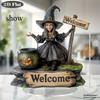 2D Flat Halloween Witch Pumpkin Acrylic Decoration - with Welcome Logo, Vintage Tabletop Ornament with Base, Perfect Halloween Gift