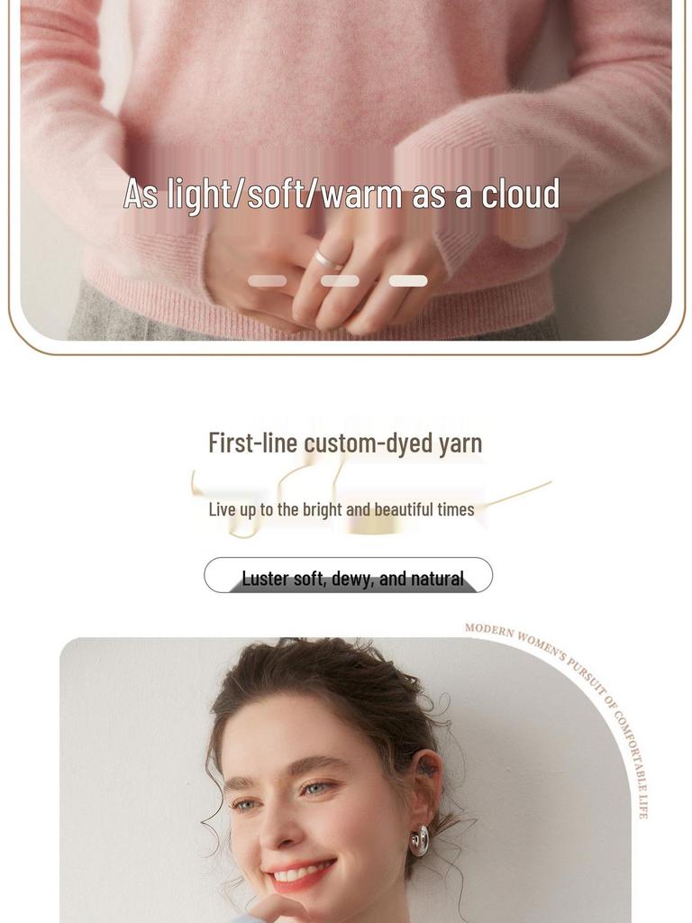 Women's Cashmere Knitwear V-Neck Sweater - Autumn/Winter Long Sleeve, Versatile Crossover Ribbed Design, Loose Fit, Slimming Innerwear