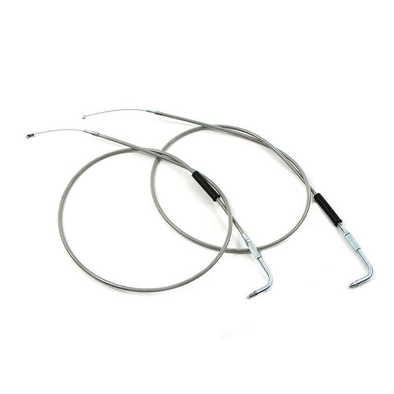 Stainless Steel Braided Motorcycle Throttle Idle Cable Wire Kit with 90 Degree Elbow Replacement for Harley Sportster Dyna Softail Chopper
