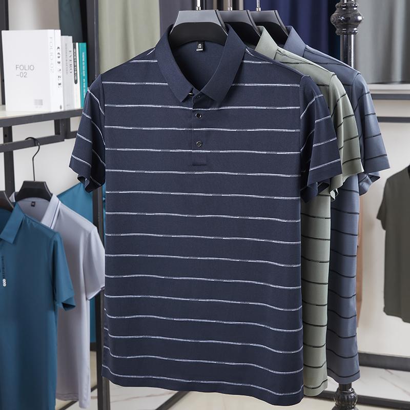 Men's Short Sleeved T-shirt Summer Middle Aged Fashion Half Sleeved Flip Collar Polo Shirt