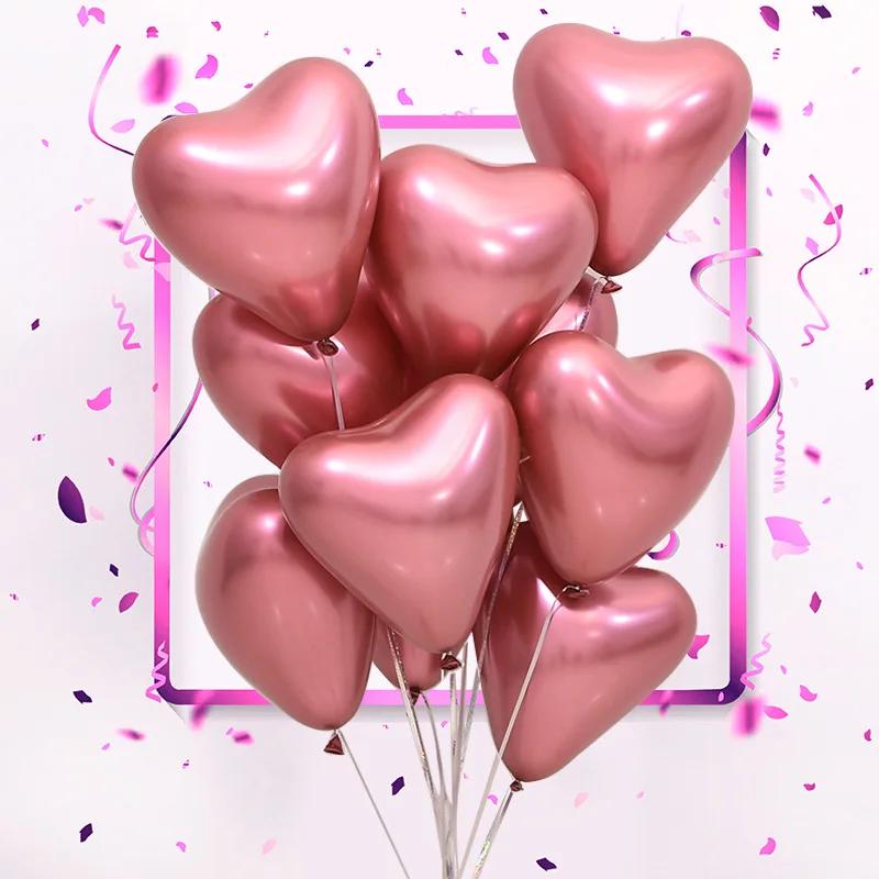 Valentine‘s Day Balloons Metallic Gold Heart Chrome Balloons for Wedding Party Decor Thickened Latex Balloon Set