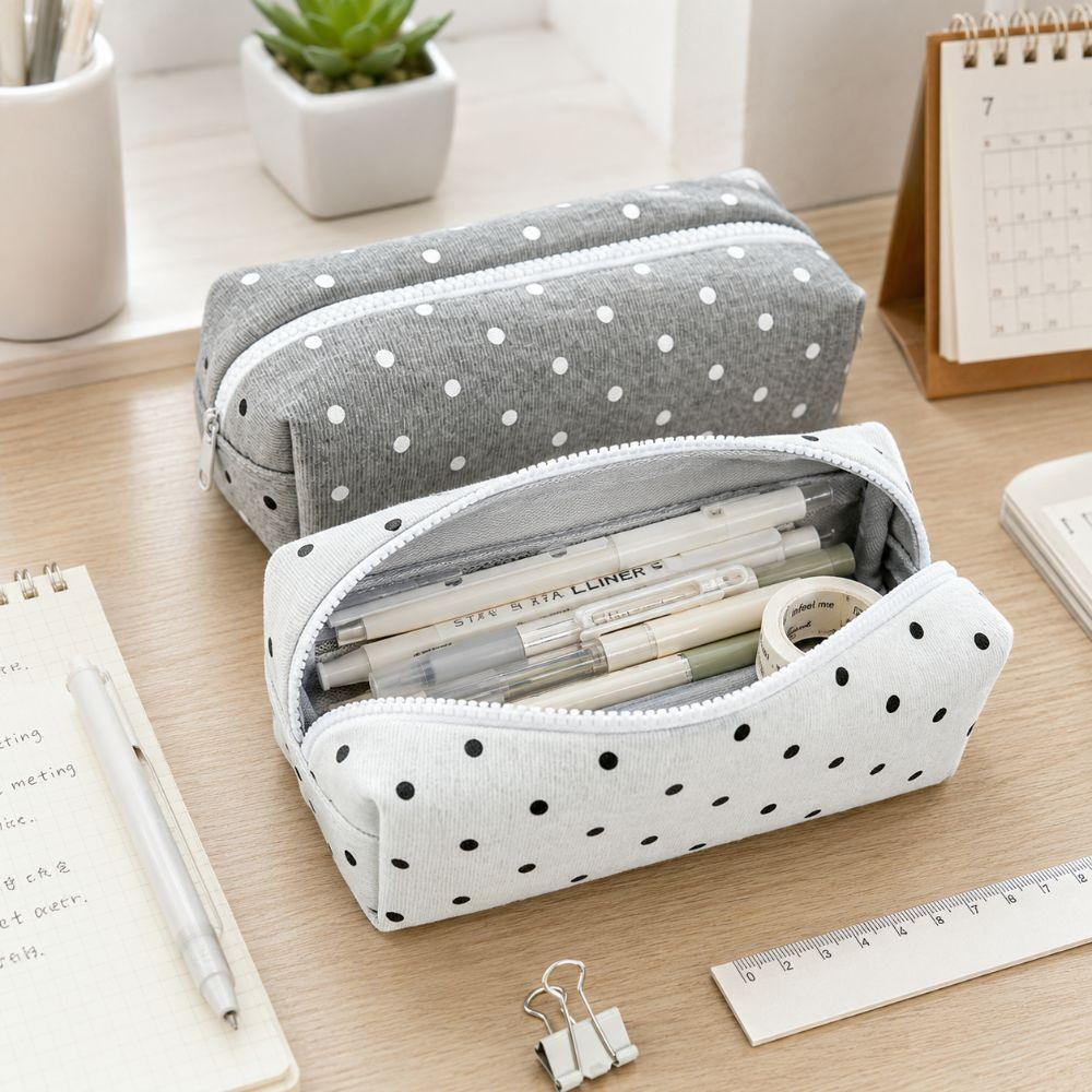 Polka Dot Design Pencil Case Soft Touch Stationery Pouch Korean Pen Bag  Back To School