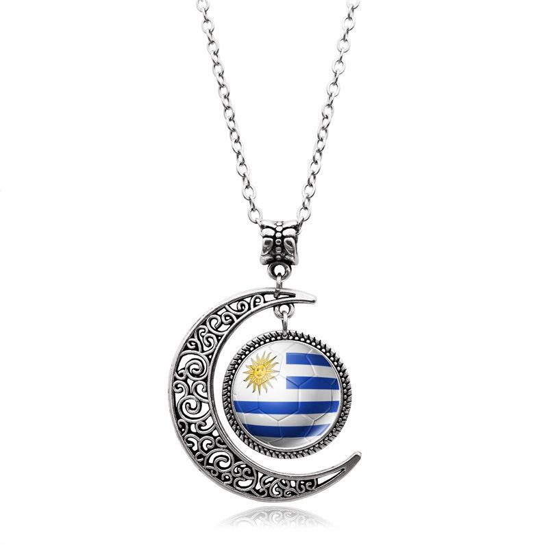World Cup National Flags Football Time Crescent Fans Retro Hollow Moon Pendant Necklace