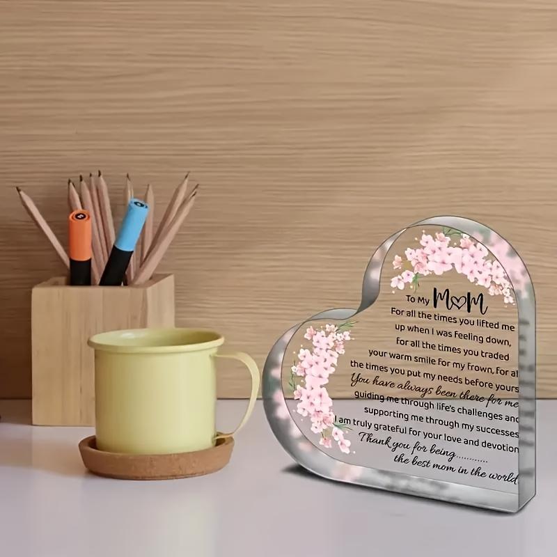 2D Flat Heart-Shaped Acrylic Mom Appreciation Desktop Decorative Plaque, Floral Design, Home Decor Plaque Hanging Wall Art Decorative Garden Decoratio
