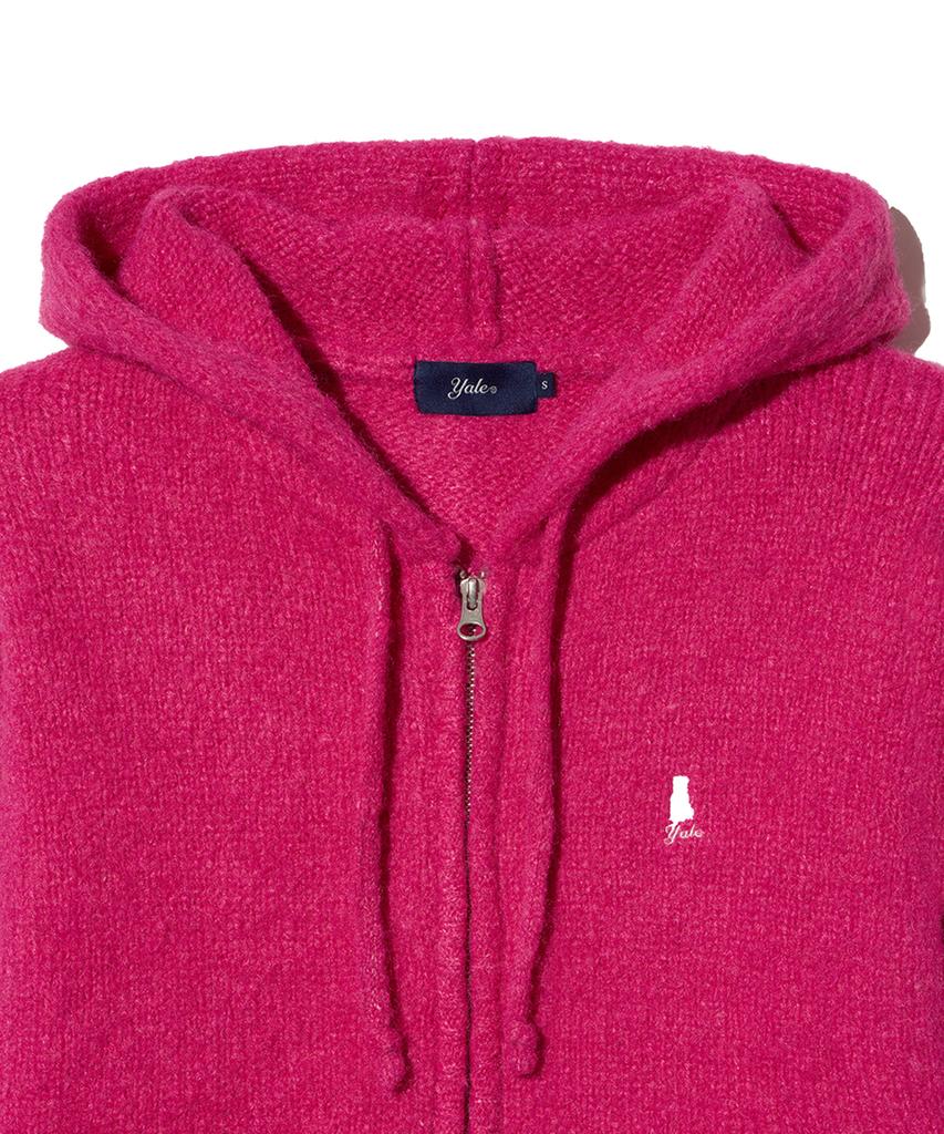 YALE Women'S Hairy Crop Knit Zip-Up Hoodie_Hot Pink