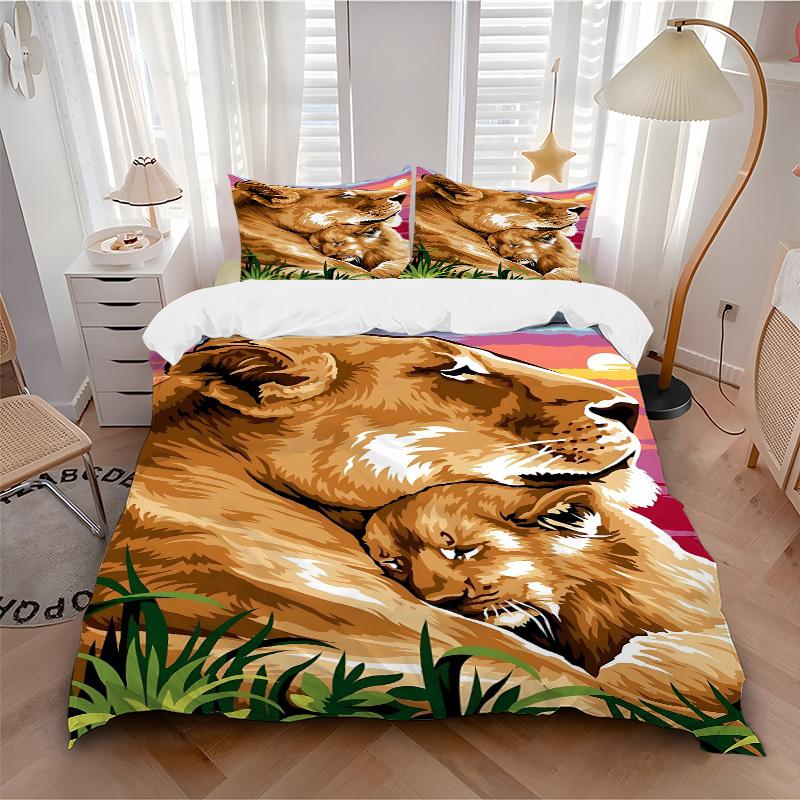 3pcs Lioness, Cub Duvet Cover Set -Includes 1 Duvet Cover and 2 Pillowcases, No Quilt Core, All-Season Home Decor yy251111161
