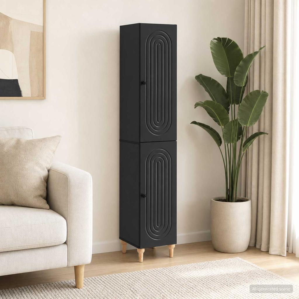 Cabinet Set 2 pcs Black Wood Material