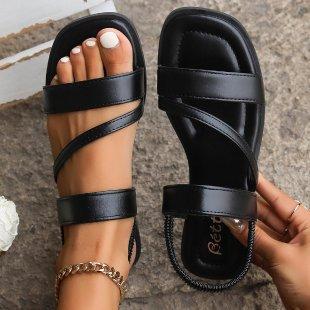 Ladies' Flat Sandals, Women's Spring New Retro Casual Versatile Beach Fashion Roman Women's Sandals