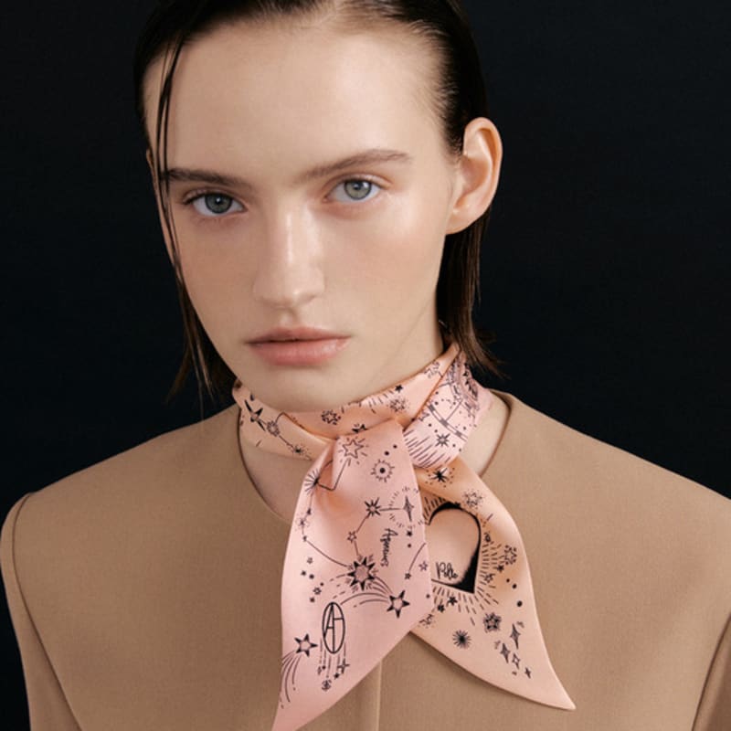 

AVVINA PELLE Zodiac Long Twilly Silk Scarf - Pink/Peach Pink&Peach