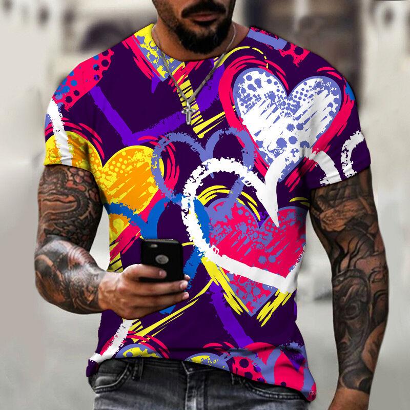 3D digital printed short sleeved T-shirt casual slim fit men's round neck top comfortable streetwear
