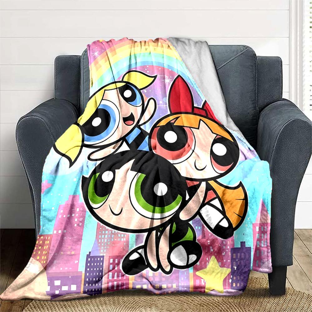 1pc Powerpuff1 Blanket, Gift, for Men and Women, Soft Blanket, Good for Sofa Bed Couch Travel, Lightweight Flannel Blanket