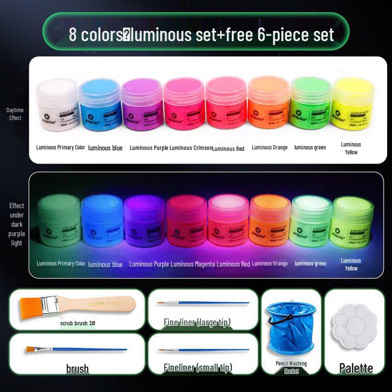 Glow-in-the-Dark Fluorescent Pigment Set for Kids - Perfect for DIY Clothes, Shoes, Plaster Dolls, and Hand-Painted Crafts!