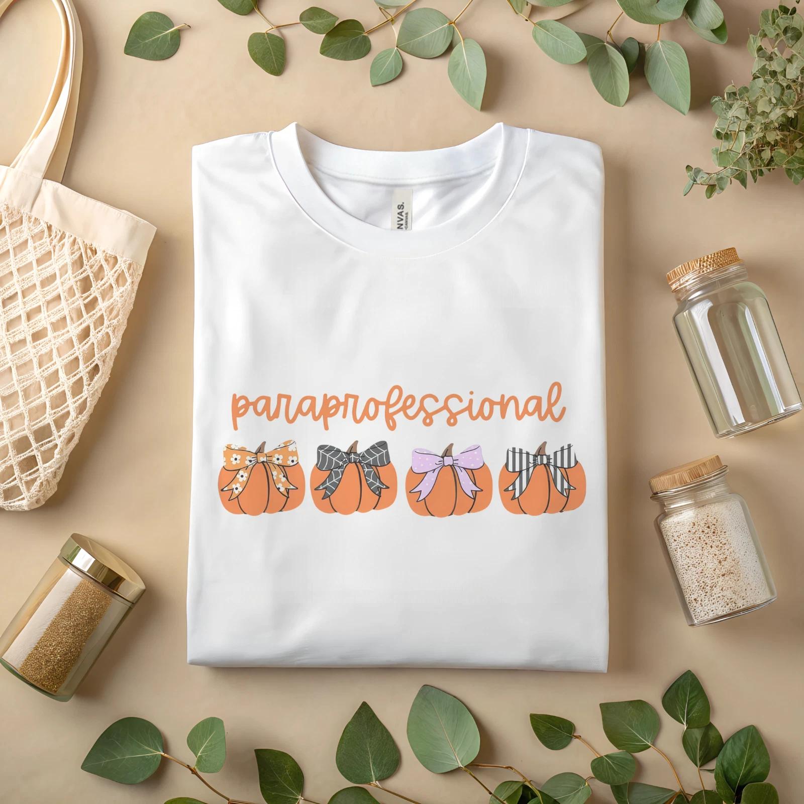 Paraprofessional Pumpkin T-Shirt – Cute Fall Teacher Staff Graphic Tee A197 2XL