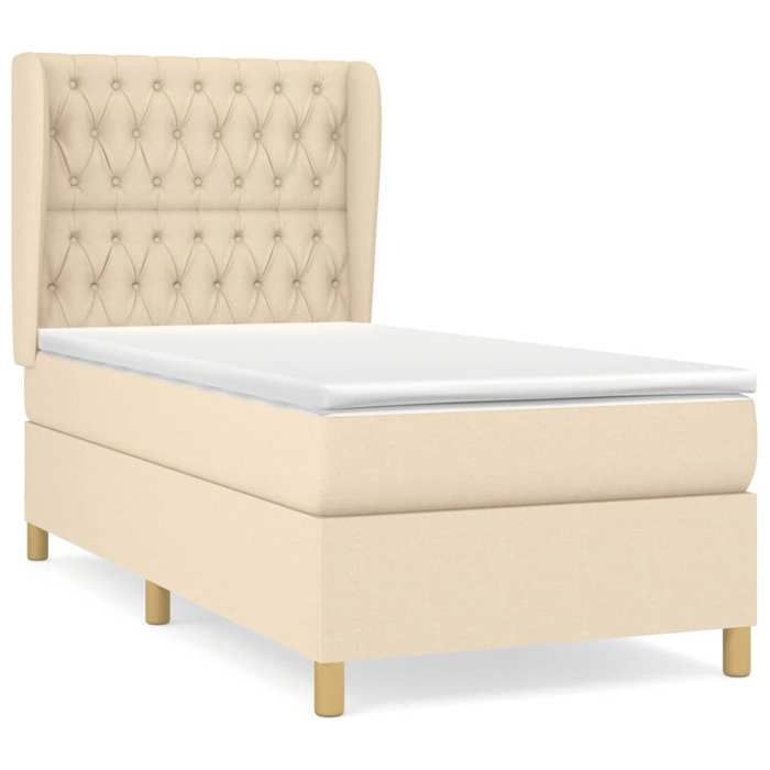 VidaXL Lit à sommier tapissier et matelas Crème 90x190 cm Tissu - Modèle 3128730