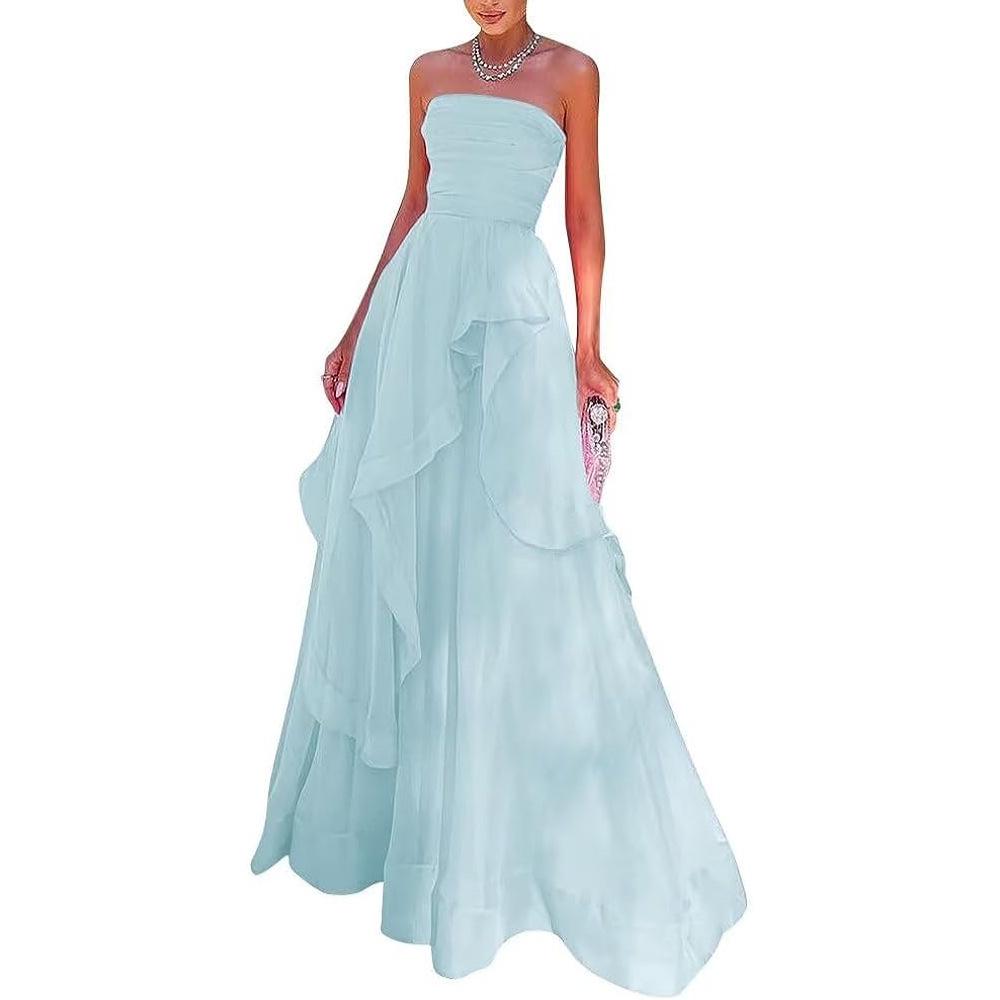 

2025 Bright Pink Strapless Evening Gown for Parties and Catwalks 4