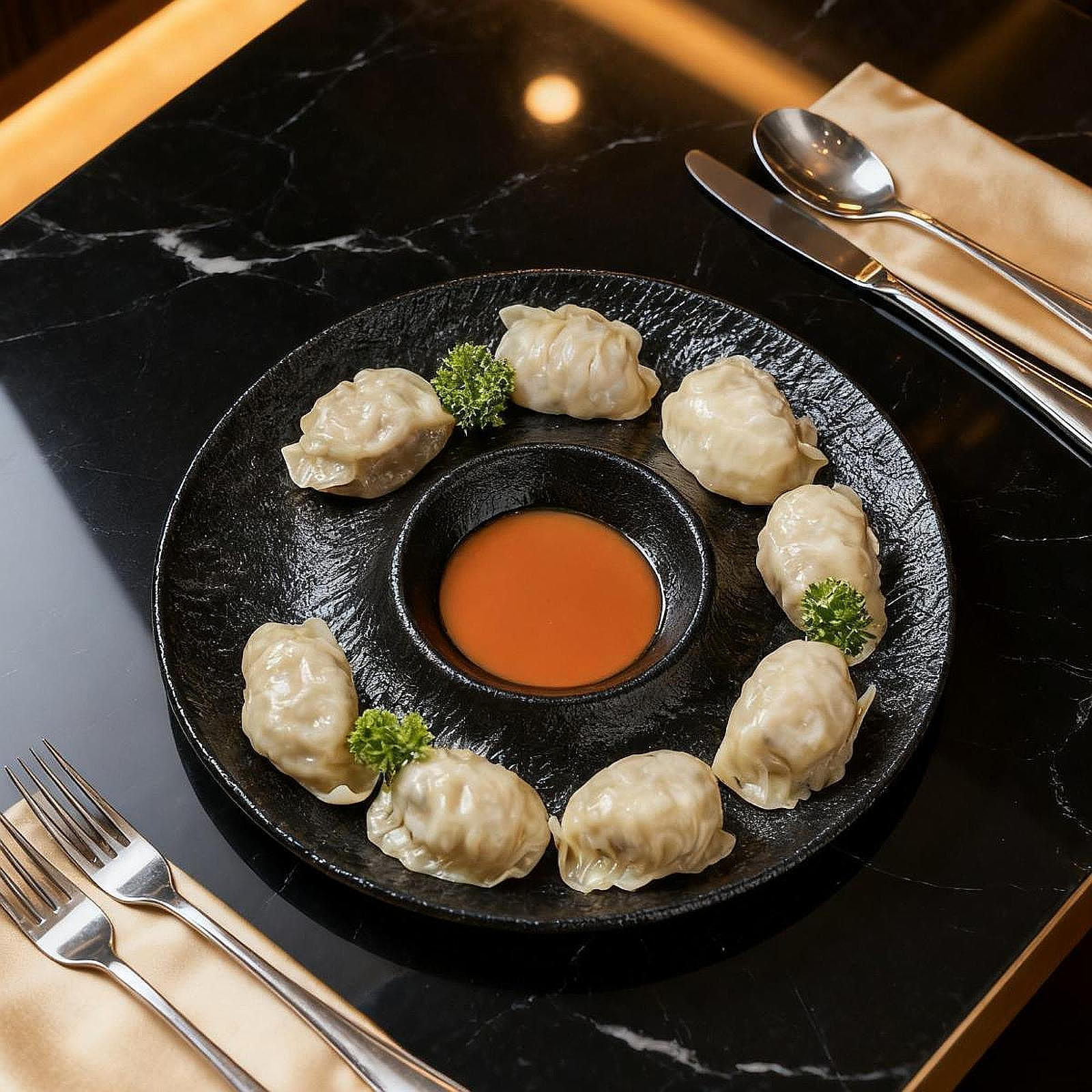 

Ceramic Divided Snack Plate Dumpling Multipurpose Serving Platter with Dipping Saucer for Home чёрный