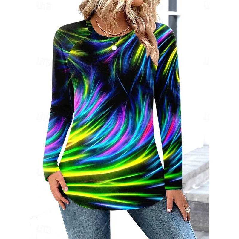 Women's T Shirt Striped print  Vintage Stylish Long Sleeve Crew Neck Regular Tops Daily Going out Weekend Print  Spring