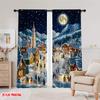 2pcs 2D flat printing Merry Christmas Curtain Cartoon villages and cedar trees 100% Polyester Without Electricity Birthday Party