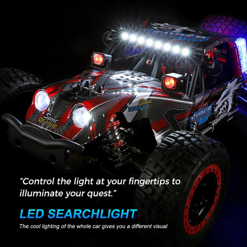 Remote Control Car, 2.4 GHz 60 KPH High Speed 4WD Electric Vehicle with Brushless Motor and LED Lights, Rechargeable