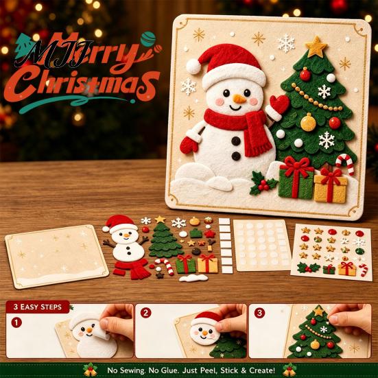 Indoor Outdoor DIY Decor Christmas Magic Felt Sticker Art Kit for Kids, 3D Layered Santa & Tree Custom Sculpting Set Craft Set, No Mess Peel