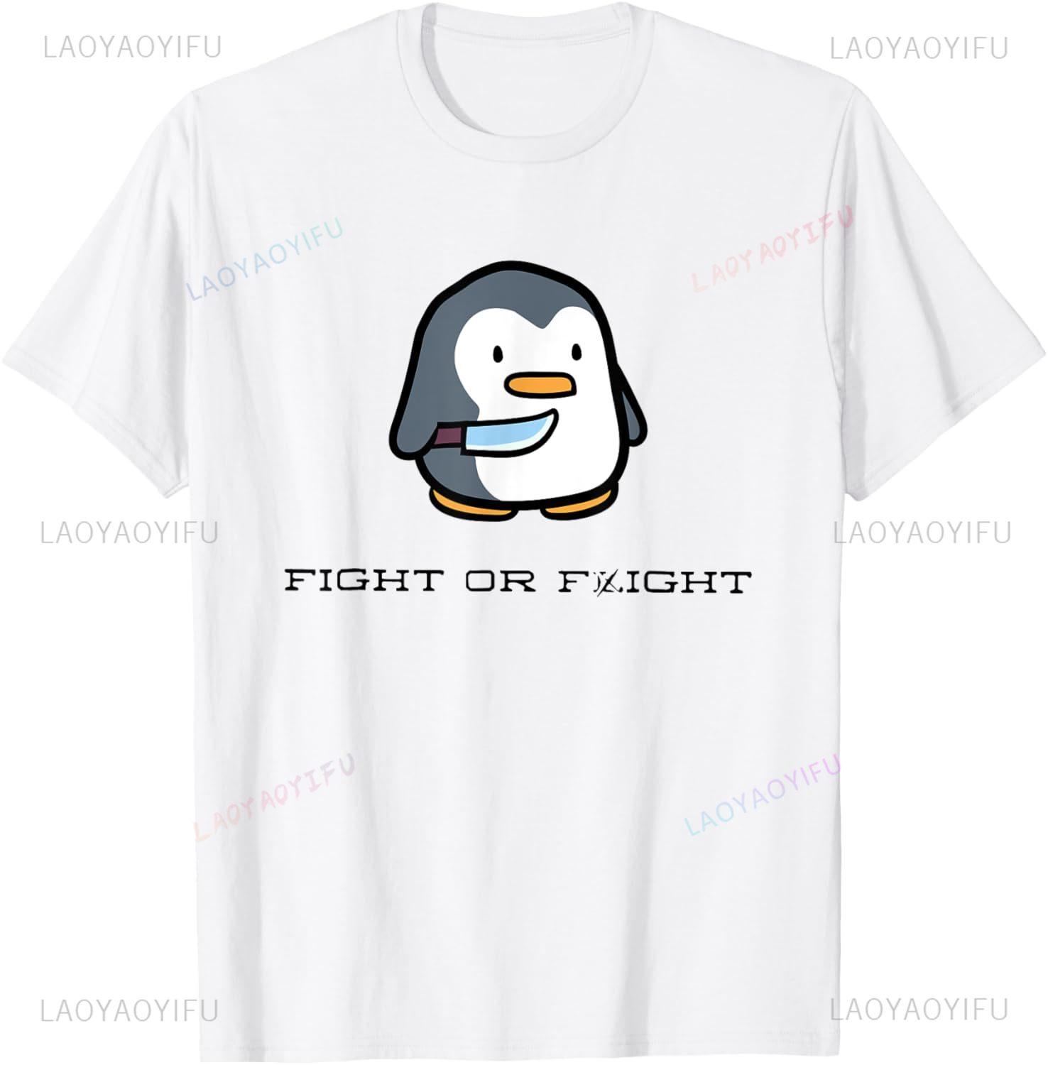 Fight or Flight Funny Penguin Fight or Flight Meme TShirt Print Original Design Gifts T Shirts Mens T Shirt Camisas Streetwear S