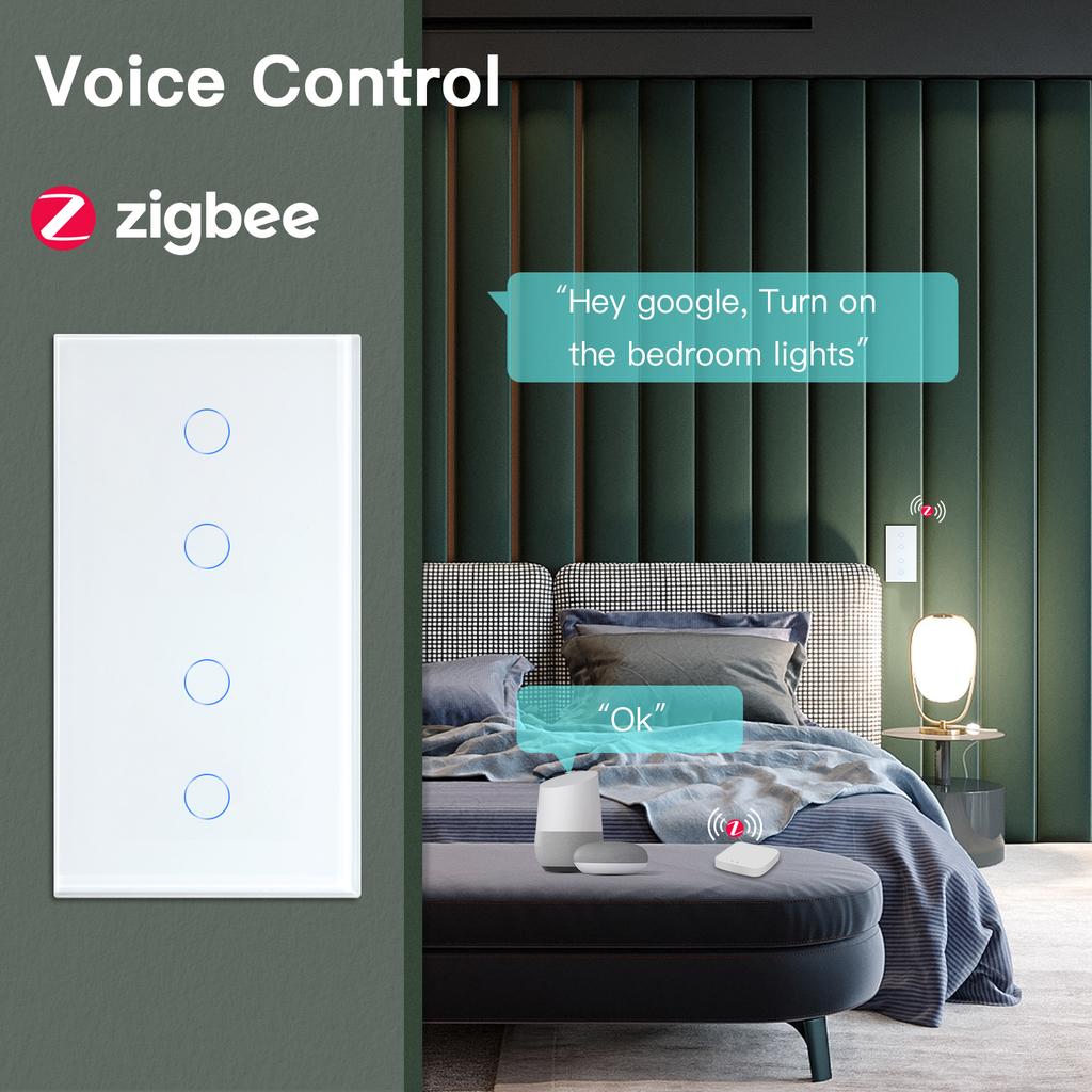 BSEED 2/3/4/6-fach Zigbee Smart EU Einzel-Phase 157mm Touch-Lichtschalter Glaspanel Smart Switch Alexa Smart Life Kompatibel