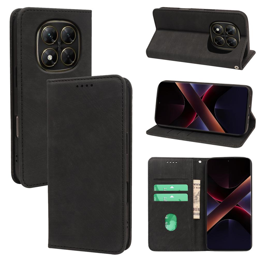 For Xiaomi Redmi Note 14 Pro 5G/Poco X7 5G Case Strong Magnetic Leather Wallet Phone Cover with Striped Texture