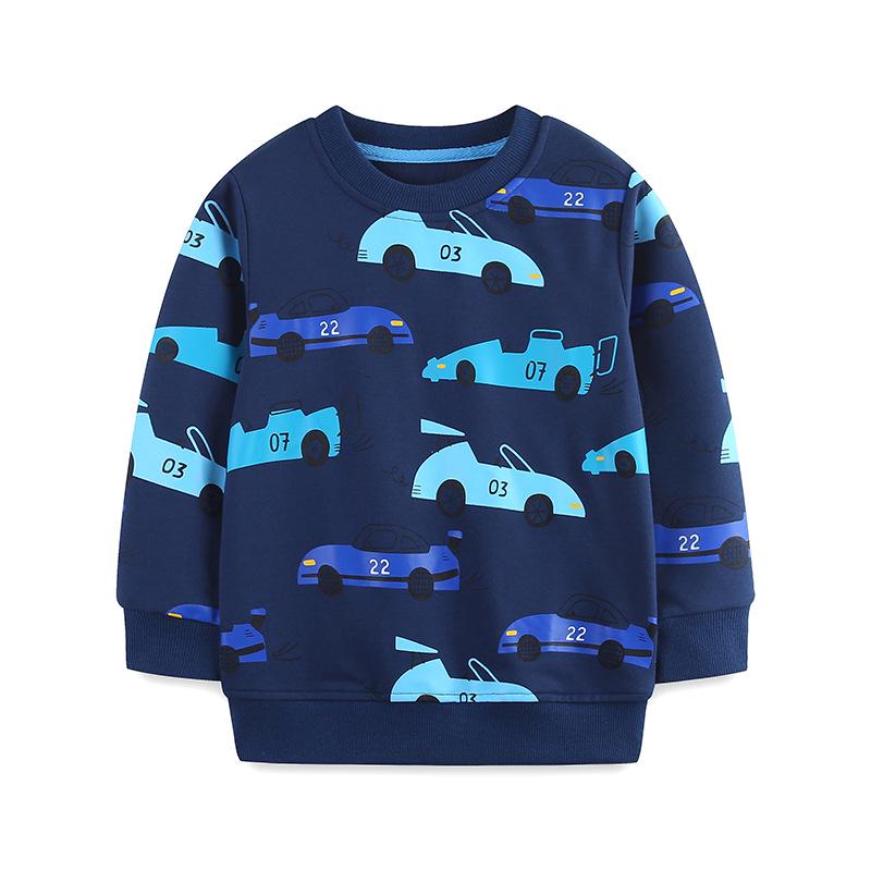 European-Style Kids Hoodie: Autumn Knit Cotton Car Print for Boys 2 Years (90cm)
