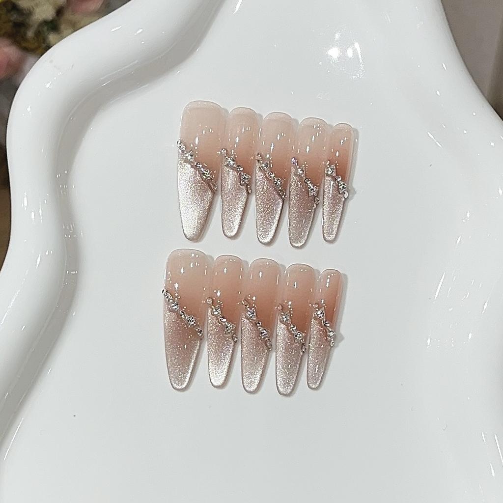 Pear Blossom Tears Spring Atmosphere Feeling Pink Light Irregular Oblique French Cat Eye Broken Diamond Wear Armor