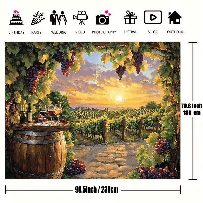 2D Wine Barrel & Grape Vine Photoshoot Backdrop for Party Decor