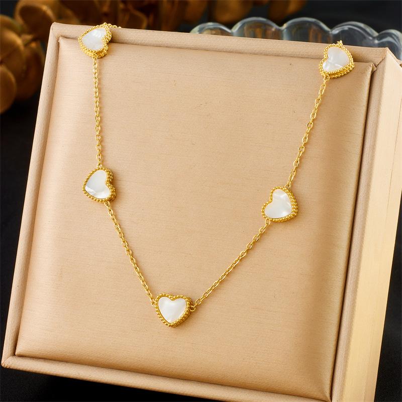 Gold Plated Mother of Pearl Heart Necklace Earrings Set Dainty Love Pendant Jewelry