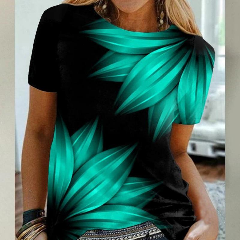 Haut à col rond pour femme, tempérament, vêtements de travail, imprimé floral 3D, col rond