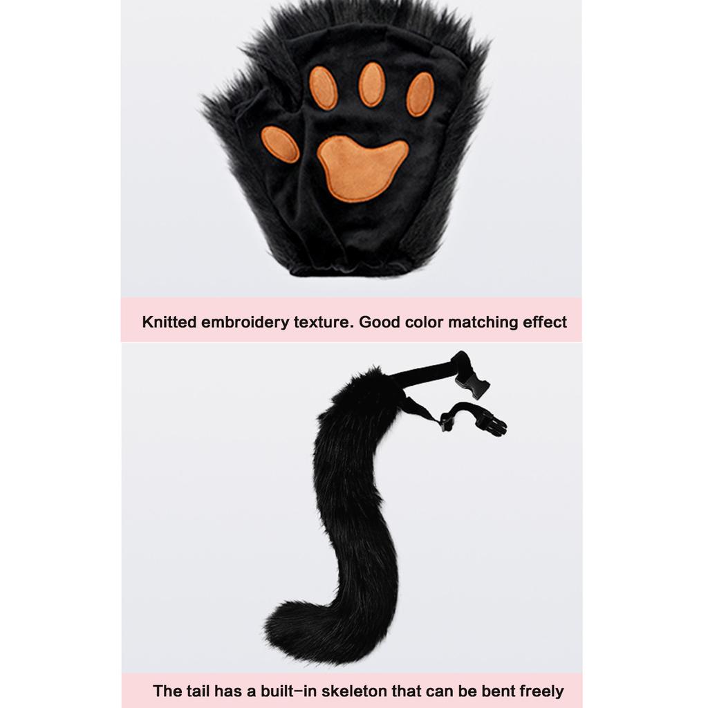 Wolf Foxes Costume with Plush Animal Face Mask, Headband, Plush Glove Animal Tail Costume for Children Adult Halloween