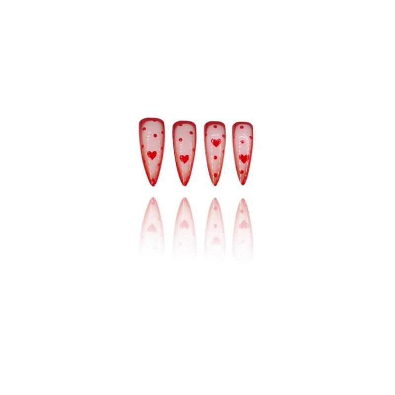 Valentine Press on Nail Stick On Nail Artificial False Nail Almond Fake Nail French Nail Tips 12 Sizes for Womens Girl
