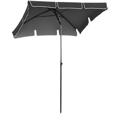 2 X 1.3m Garden Parasol Umbrella, Outdoor Market Table Umbrella with Ruffles & Aluminium Pole, Rectangular Tilting Parasol Sun Shade Canopy, Grey