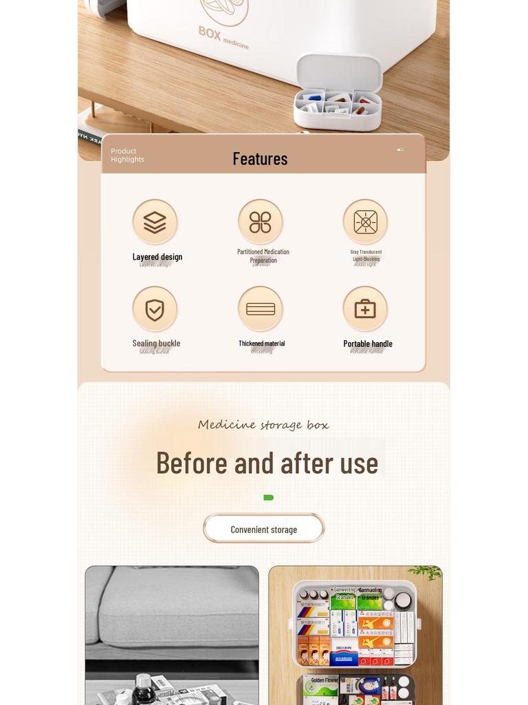 Large Multi-layer Plastic First Aid Kit & Medicine Storage Box for Household Use