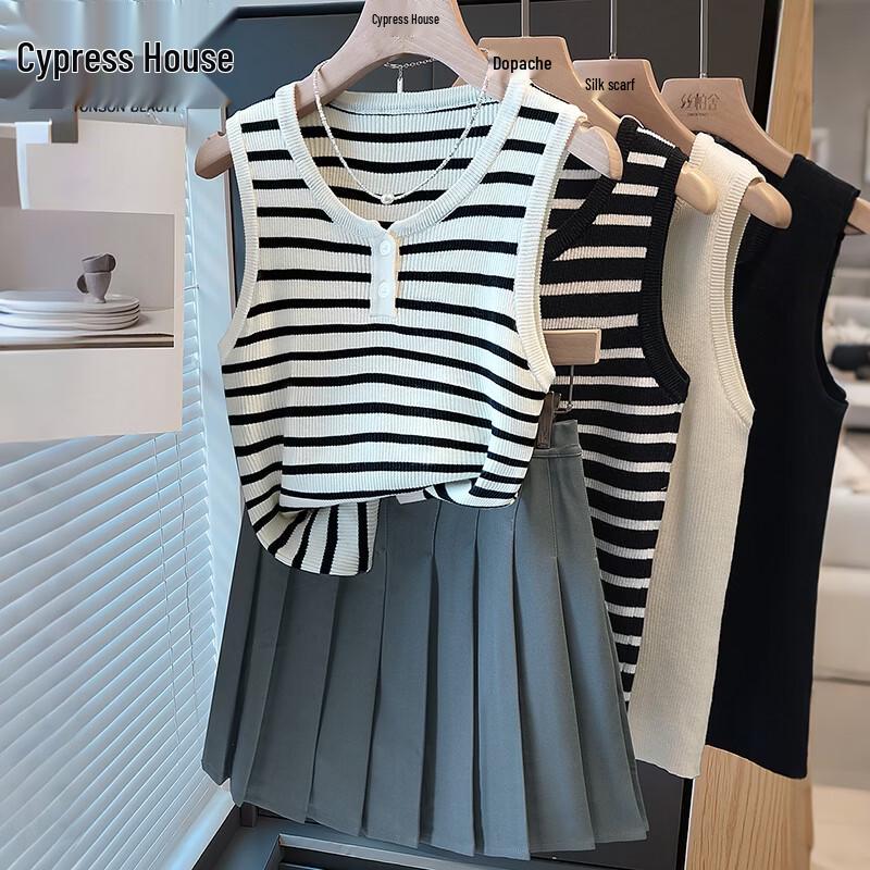Women s Sleeveless Contrast Stripe Knit Top One Size