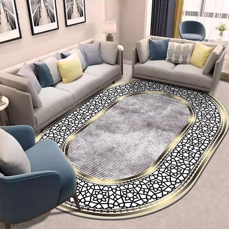 Golden Oval Carpet for Living Room Persian Luxury Decoration Bedroom Easy Clean Plush Rug Lounge Cloakroom Antiskid Soft Mats