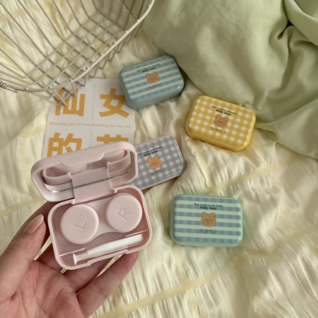 Ins Creative Cartoon Cute Contact Lens Box with Mirror Girls Contact Lens Case Travel Companion Care Box Contact Lenses Case