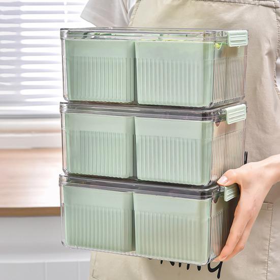 Box Bins Clear with 4 Detachable Refrigerator Storage Lid Large Capacity Rectangle Fridge Vegetables